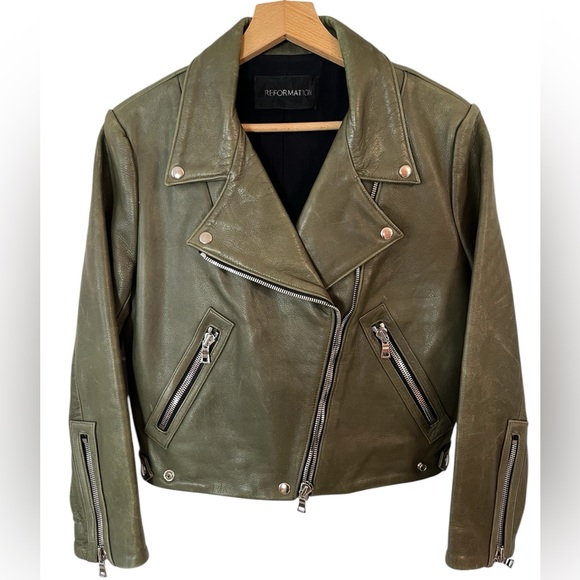 ✨REFORMATION✨Olive Leather Moto Biker Jacket